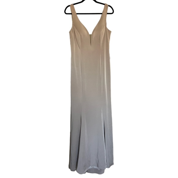 Taupe Plunging V-Neck Floor Length Mermaid Bridesmaid Dress - Picture 1 of 8